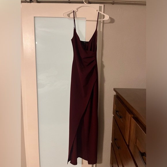 Lulus Sweetest Admirer Burgundy Ruched Surplice Maxi Dress. Size Small - Picture 4 of 6